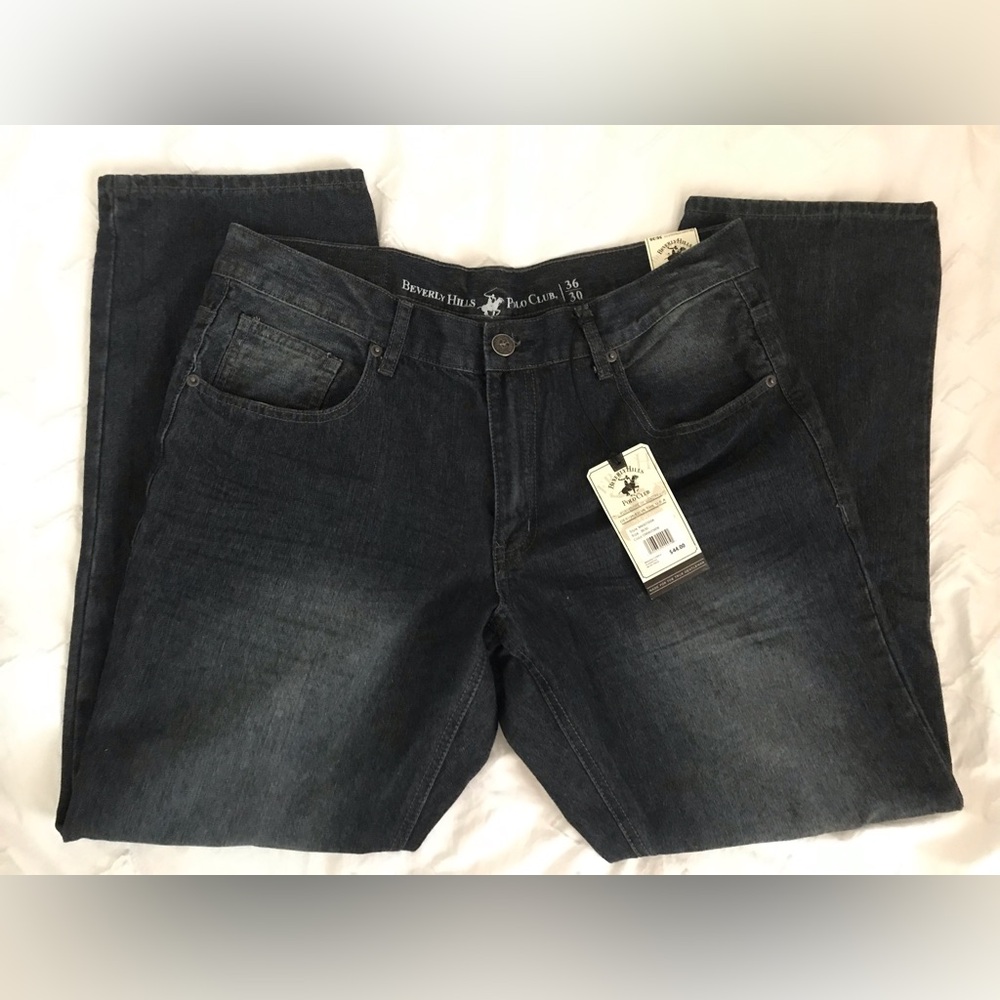 NEW Beverly Hills Polo Club Men's Dark Wash Jeans - Blue 36x30